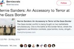 This undated image provided by the cybersecurity firm FireEye shows a Tweet from a social media persona related to a group called 'Liberty Front Press' using the Twitter handle '@Berniecratss.' FireEye called the group an influence operation apparently aimed at promoting Iranian political interests. The group had multiple social media personas that masqueraded as liberal U.S. activists.