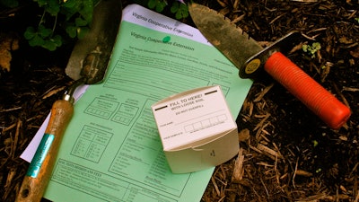 This undated photo taken on a property near New Market, Va., shows a representative soil test kit provided by the Cooperative Extension Service designed to help gardeners determine whether or how to amend their landscapes for planting. Once a soil sample is taken, the kit is sent to a state university lab where it is analyzed and the results reported to the gardener. A modest fee is charged for the service. Cooperative Extension remains the local outlet for unbiased, science-based information in rural counties.