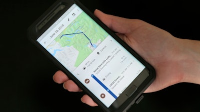 In this Wednesday, Aug. 8, 2018, photo a mobile phone displays a user's travels in New York. Google records your movements even when you explicitly tell it not to. An Associated Press investigation shows that using Google services on Android devices and iPhones allows the search giant to record your whereabouts as you go about your day.