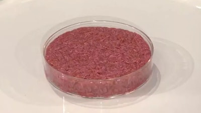 First cultured hamburger, before being cooked.
