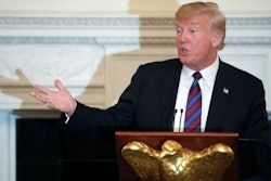 President Donald Trump speaks during a dinner for evangelical leaders in the State Dining Room of the White House, Monday, Aug. 27, 2018, in Washington.