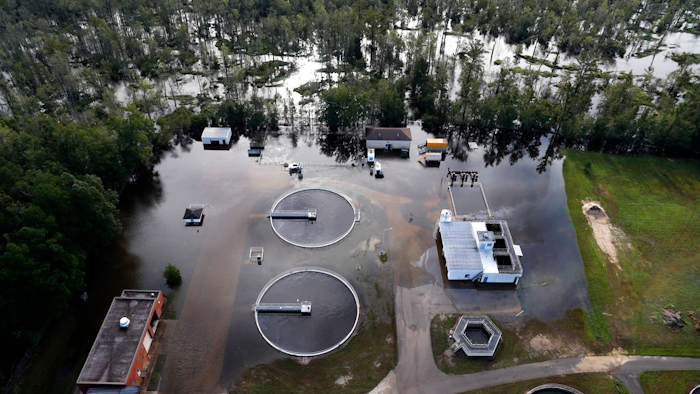 A wastewater treatment plant is inundated from floodwaters in the aftermath of Hurricane Florence in Marion, S.C., Monday, Sept. 17, 2018.