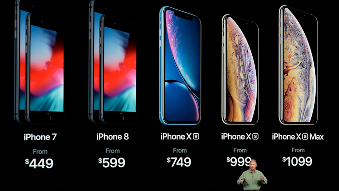 Phil Schiller, Apple's senior vice president of worldwide marketing, speaks about the new Apple iPhone XS, iPhone XS Max and the iPhone XR at the Steve Jobs Theater.
