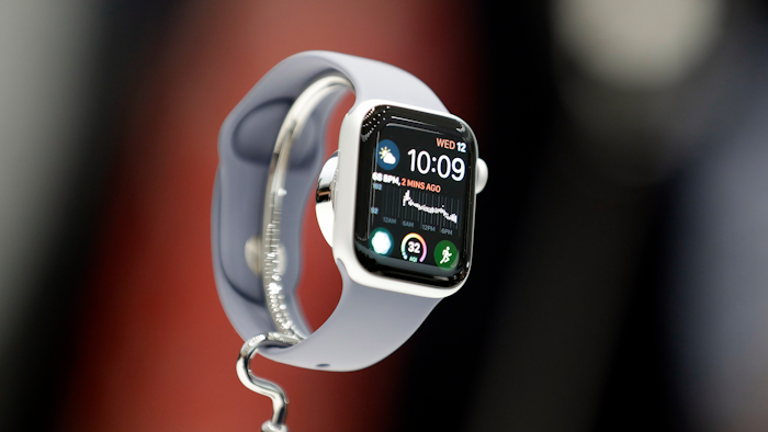 The new Apple Watch 4 is on display at the Steve Jobs Theater during an event to announce new products.