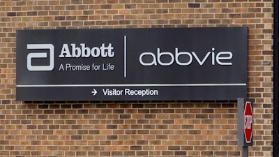 This Jan. 24, 2015, file photo, shows the exterior of AbbVie, in Lake Bluff, Ill. California has filed a lawsuit accusing pharmaceutical giant AbbVie of illegally plying doctors with cash, gifts and services to prescribe Humira, one of the world's biggest selling drugs. The suit filed on Tuesday, Sept. 18, 2018, says the kickbacks led doctors to write unneeded prescriptions for Humira despite its potentially deadly side effects.