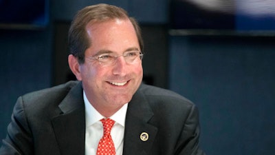In this Wednesday, Sept. 12, 2018, photo Health & Human Services Secretary Alex Azar speaks during an interview with The Associated Pressin New York. Azar the administration’s point person for efforts to lower drug prices, conceded in a recent AP interview that it will be a while before drug prices fall.