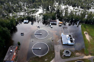 A wastewater treatment plant is inundated from floodwaters in the aftermath of Hurricane Florence in Marion, S.C., Monday, Sept. 17, 2018.
