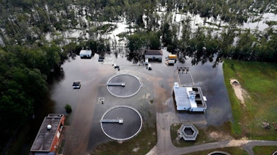 A wastewater treatment plant is inundated from floodwaters in the aftermath of Hurricane Florence in Marion, S.C., Monday, Sept. 17, 2018.