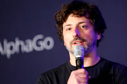 In this March 12, 2016 file photo Google co-founder Sergey Brin speaks during a press conference. A recently leaked video from 2016 shows Google executives lamenting the election of Donald Trump, who has accused the company of doctoring search results for his name.