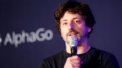 In this March 12, 2016 file photo Google co-founder Sergey Brin speaks during a press conference. A recently leaked video from 2016 shows Google executives lamenting the election of Donald Trump, who has accused the company of doctoring search results for his name.