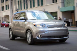 This undated photo provided by Kia shows the 2018 Kia Soul EV, an electric car that gets 111 miles of range on a charge.