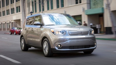 This undated photo provided by Kia shows the 2018 Kia Soul EV, an electric car that gets 111 miles of range on a charge.