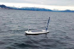 In this photo taken on March 14, 2018 and provided by Offshore Sensing, an autonomous Sailbuoy operated by Norwegian company Offshore Sensing performs a demonstration in the waters of Bjornafjorden, near Bergen, Norway. A Sailbuoy completed the Microtransat Challenge in late August, becoming the first to complete the trans-Atlantic challenge for autonomous vessels since the contest began in 2010.