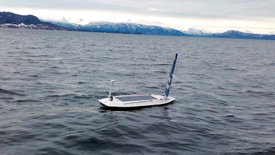 In this photo taken on March 14, 2018 and provided by Offshore Sensing, an autonomous Sailbuoy operated by Norwegian company Offshore Sensing performs a demonstration in the waters of Bjornafjorden, near Bergen, Norway. A Sailbuoy completed the Microtransat Challenge in late August, becoming the first to complete the trans-Atlantic challenge for autonomous vessels since the contest began in 2010.