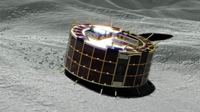 This computer graphic image provided by the Japan Aerospace Exploration Agency (JAXA) shows two drum-shaped and solar-powered Minerva-II-1 rovers on an asteroid. Japanese unmanned spacecraft Hayabusa2 released two small Minerva-II-1 rovers on the asteroid Ryugu on Friday, Sept. 21, 2018, in a research effort that may provide clues to the origin of the solar system. JAXA said confirmation of the rovers' touchdown has to wait until it receives data from them on Saturday.