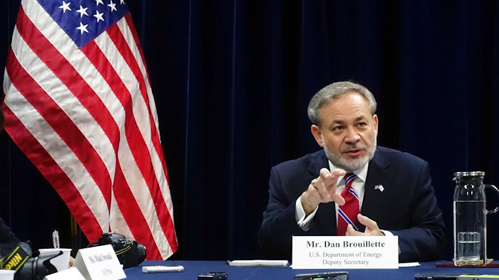 U.S. Deputy Secretary of Energy Dan Brouillette speaks with journalist during a media roundtable session in Tokyo Monday Oct. 22, 2018. A top U.S. energy official says Asia is the center of growth in energy demand and offers a great opportunity to expand American liquefied natural gas exports. Brouillette told reporters Monday that the U.S. is working with Japan and others to build facilities for U.S. LNG exports and improve their energy security. Japan is the world's biggest importer of LNG.