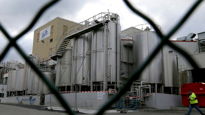 This Dec. 11, 2017 file picture shows a general view of the Lactalis plant and milk production site in Craon, western France. Dairy giant Lactalis has firmly denied claims made by a French investigative newspaper that it sold 8,000 tons of milk powder contaminated with salmonella.