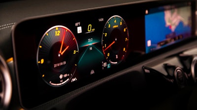 This undated photo provided by Mercedes-Benz shows an LCD screen in the 2019 A 220 4Matic Sedan. The screen is an example of a trend: digital gauges replacing analog ones in vehicle instrument panels. Digital gauges are customizable and can display more information than traditional gauges.