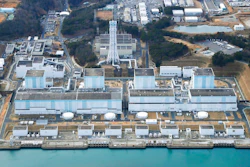 An aerial view of the Fukushima nuclear compound in Japan.