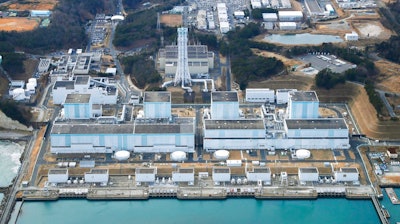 An aerial view of the Fukushima nuclear compound in Japan.
