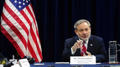 U.S. Deputy Secretary of Energy Dan Brouillette speaks with journalist during a media roundtable session in Tokyo Monday Oct. 22, 2018. A top U.S. energy official says Asia is the center of growth in energy demand and offers a great opportunity to expand American liquefied natural gas exports. Brouillette told reporters Monday that the U.S. is working with Japan and others to build facilities for U.S. LNG exports and improve their energy security. Japan is the world's biggest importer of LNG.