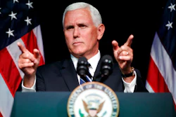 In this Aug. 9, 2018 file photo, Vice President Mike Pence gestures during an event on the creation of a U. S. Space Force at the Pentagon. With his demand that the Pentagon create a new military service -- a Space Force to assure “American dominance in space” -- President Donald Trump has injected urgency into a long-meandering debate over the best way to protect U.S. interests in space, both military and commercial.