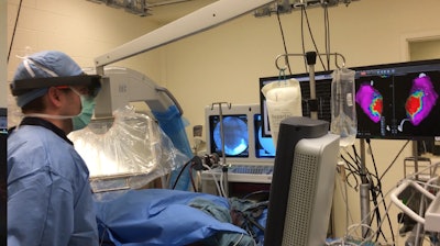 Demonstration of the HoloLens 3D LGE during the electroanatomic mapping and radio-frequency ablation of ventricular tachycardia in the pilot animal study.