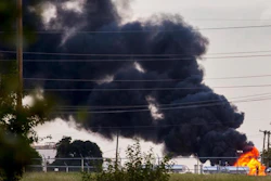 Smoke fills the air as a insulated tank that contains 7000 gallons of heating oil and glycerol burns after catching fire at the OG&E Power plant near NW 10th St. in Oklahoma City, Okla. on Thursday, Oct. 4, 2018.