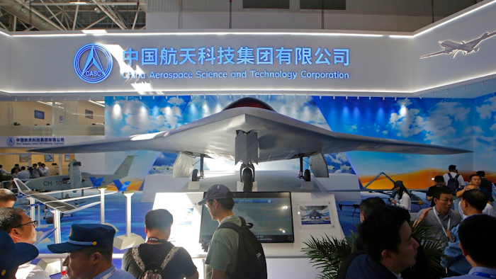 In this Tuesday, Nov. 6, 2018, file photo, China's new-generation stealth unmanned combat aircraft prototype, the CH-7, is displayed during the 12th China International Aviation and Aerospace Exhibition, also known as Airshow China 2018, in Zhuhai city, south China's Guangdong province.