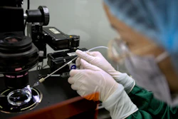 In this Oct. 9, 2018, photo, Zhou Xiaoqin installs a fine glass pipette into a sperm injection microscope in preparation for injecting embryos with Cas9 protein and PCSK9 sgRNA at a lab in Shenzhen in southern China's Guandong province. China's government on Thursday, Nov. 29, 2018, ordered a halt to work by a medical team that claimed to have helped make the world's first gene-edited babies.