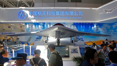 In this Tuesday, Nov. 6, 2018, file photo, China's new-generation stealth unmanned combat aircraft prototype, the CH-7, is displayed during the 12th China International Aviation and Aerospace Exhibition, also known as Airshow China 2018, in Zhuhai city, south China's Guangdong province.
