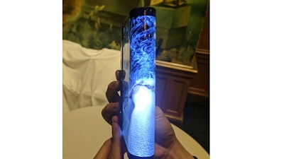 A FlexPai smartphone with a flexible screen is displayed in San Francisco. Royole Corp. recently unveiled what it is billing to be the world's first smartphone with a flexible screen so the device can be folded like a billfold. The phone will go on sale next month in China only, but Royole hopes to release it in the U.S. next year. Samsung announced its plans for its own foldable-screen phone in San Francisco on Wednesday.