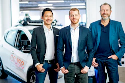 In this Nov. 20, 2018, photo provided by General Motors/Cruise, from left, Cruise Automation's Dan Kan and Kyle Vogt pose for a photo with General Motors' Dan Ammann at Cruise Automation offices in San Francisco, Calif. General Motors’ No. 2 executive is moving from Motor City to Silicon Valley to run the automaker’s self-driving car operations as it attempts to cash in on its bet that robotic vehicles will transform transportation. In a transition announced Thursday, Nov. 29, GM President Ammann will become CEO of the company’s Cruise Automation subsidiary at the beginning of next year. He will replace Cruise co-founder Vogt, who will become chief technology officer.