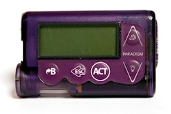 This Nov. 14, 2018 photo taken in Jackson, Miss., shows the Medtronic Paradigm REAL-Time Revel insulin pump of Polly Varnado's daughter. Medical device manufacturers and experts say insulin pumps are safe. But an AP investigation found that insulin pumps and their components are responsible for the highest number of malfunction, injury and death reports in the U.S. Food and Drug Administration’s medical device database.
