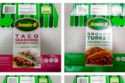 This combination of images provided by Hormel Foods on Friday, Nov. 16, 2018 shows packaging for four types of Jennie-O ground raw turkey with a P190 designation which have been recalled due to concerns over salmonella. Salmonella in food is estimated to be responsible for 1 million illnesses a year, with symptoms including vomiting, diarrhea and stomach cramps.
