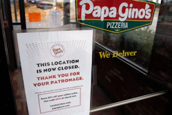A sign posted on the door of a Papa Gino's Pizzeria location in Marlborough, MA states that it is now closed.