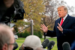 In this Nov. 26, 2018, photo, President Donald Trump speaks to members of the media before boarding Marine One on the South Lawn of the White House in Washington. Trump has moved steadily to dismantle Obama administration efforts to rein in coal, oil and gas emissions, even as warnings grow _ from his own administration and others _ about the devastating impact of climate change on the U.S. economy as well as the earth. Trump has dismissed his administration’s warnings about the impact of climate change, including a forecast, released Friday, that it could lead to economic losses of hundreds of billions of dollars by the end of the century.