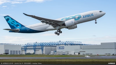 The A330-800 takes off on its maiden flight on November 6, 2018.