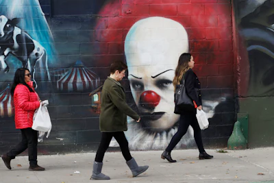In this Wednesday, Nov. 7, 2018, photo, people walk past a mural in Long Island City in the Queens borough of New York. Across the East River from midtown Manhattan, Long Island City is a longtime industrial and transportation hub that has become a fast-growing neighborhood of riverfront high-rises and redeveloped warehouses, with an enduring industrial foothold and burgeoning arts and tech scenes.