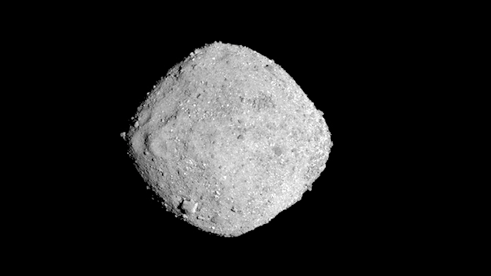This Nov. 16, 2018, image provide by NASA shows the asteroid Bennu. After a two-year chase, a NASA spacecraft has arrived at the ancient asteroid Bennu, its first visitor in billions of years. The robotic explorer Osiris-Rex pulled within 12 miles (19 kilometers) of the diamond-shaped space rock Monday, Dec. 3. The image, which was taken by the PolyCam camera, shows Bennu at 300 pixels and has been stretched to increase contrast between highlights and shadows.