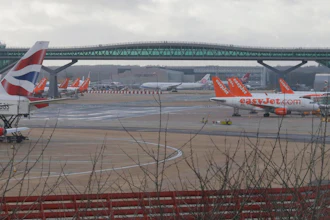 Planes are grounded at Gatwick airport, near London, as the airport remains closed with incoming flights delayed or diverted to other airports, after drones were spotted over the airfield last night and this morning, Thursday, Dec. 20, 2018. London's Gatwick Airport remained shut during the busy holiday period Thursday while police and airport officials investigate reports that drones were flying in the area of the airfield.