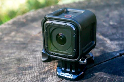 This Nov. 11, 2015 file photo shows the GoPro HERO4 Session action camera in Decatur, Ga. Action-camera maker GoPro says it will move production of U.S.-bound cameras out of China by the summer over tariff-related concerns. Companies have been voicing concerns over a looming trade war between China and the U.S. as both countries have been threatening tariffs against one another.
