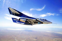 This May 29, 2018 photo provided by Virgin Galactic shows the VSS Unity craft during a supersonic flight test. The spaceship isn’t launched from the ground but is carried beneath a special aircraft to an altitude around 50,000 feet (15,240 meters). There, it’s released before igniting its rocket engine and climbing.