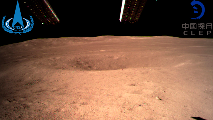 In this photo provided Jan. 3, 2019, by China National Space Administration via Xinhua News Agency, the first image of the moon's far side taken by China's Chang'e-4 probe. A Chinese spacecraft on Thursday, Jan. 3, made the first-ever landing on the far side of the moon, state media said. The lunar explorer Chang'e 4 touched down at 10:26 a.m., China Central Television said in a brief announcement at the top of its noon news broadcast.