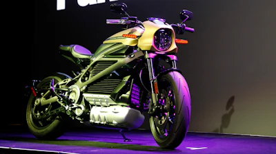 A Harley-Davidson Motorcycles LiveWire electric motorcycle is on display during a Panasonic news conference at CES International, Monday, Jan. 7, 2019, in Las Vegas.