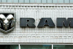 This Jan. 12, 2017, file photo shows the Ram logo at a Chrysler dealership in Pittsburgh. Fiat Chrysler is recalling nearly 180,000 pickup trucks in North America to fix an electrical problem that can knock out the power steering. The recall covers Ram 1500 pickups from the 2019 model year. Most are in the U.S. and one-third are still on dealer lots.