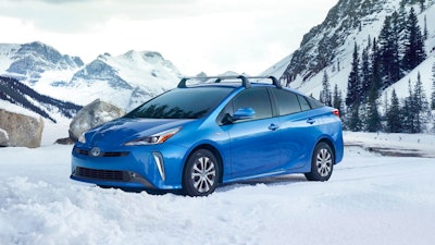 This undated photo provided by Toyota shows the 2019 Toyota Prius AWD-e. The Prius has been the fuel-sipping leader for almost two decades, but its front-wheel-drive layout limited its appeal in wet or icy regions. That changes with the new 2019 Prius AWD-e, which arrives at dealerships early this year.