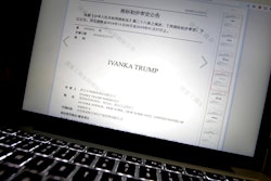 In this Nov. 6, 2018, file photo, a document from the website of China's Trademark Office of the State Administration for Industry and Commerce showing provisional approval of a trademark for Ivanka Trump Marks LLC is seen on a computer screen in Beijing. China has greenlighted five more Ivanka Trump trademarks as trade talks with her father’s administration intensify. They cover a range from wedding dresses to insurance and art valuation services.
