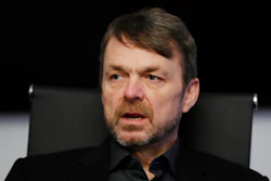 Fiat Chrysler's new CEO, Mike Manley, is interviewed, Monday, Jan. 14, 2019, at the North American International Auto Show in Detroit. Manley says major job cuts or an alliance with other automakers are not in the plans for Italian-American automaker. Manley took over for the late Sergio Marchionne last year. Three years ago, Marchionne was shopping for a partner and said the industry needed to consolidate to better share huge capital investment costs.