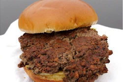This Friday, Jan. 11, 2019 photo shows a plant-based burger made from wheat protein, coconut oil, potato protein and other ingredients in Bellevue, Neb. Released on Wednesday, Jan. 16, 2019, a report from a panel of nutrition, agriculture and environmental experts recommends a plant-based diet, based on previously published studies that have linked red meat to increased risk of health problems.